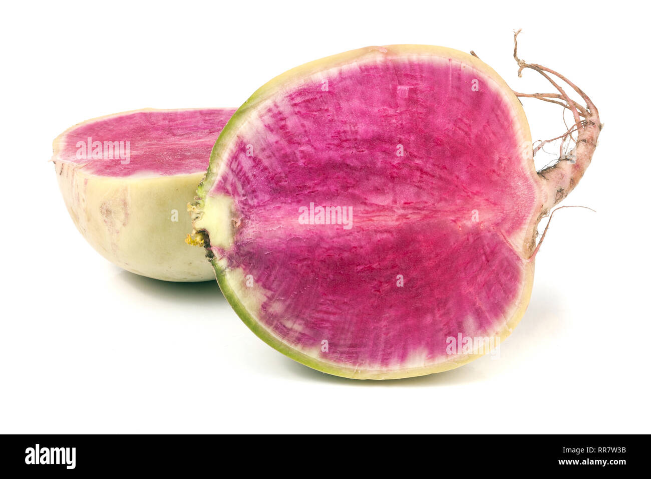one sliced watermelon radish isolated on white background Stock Photo