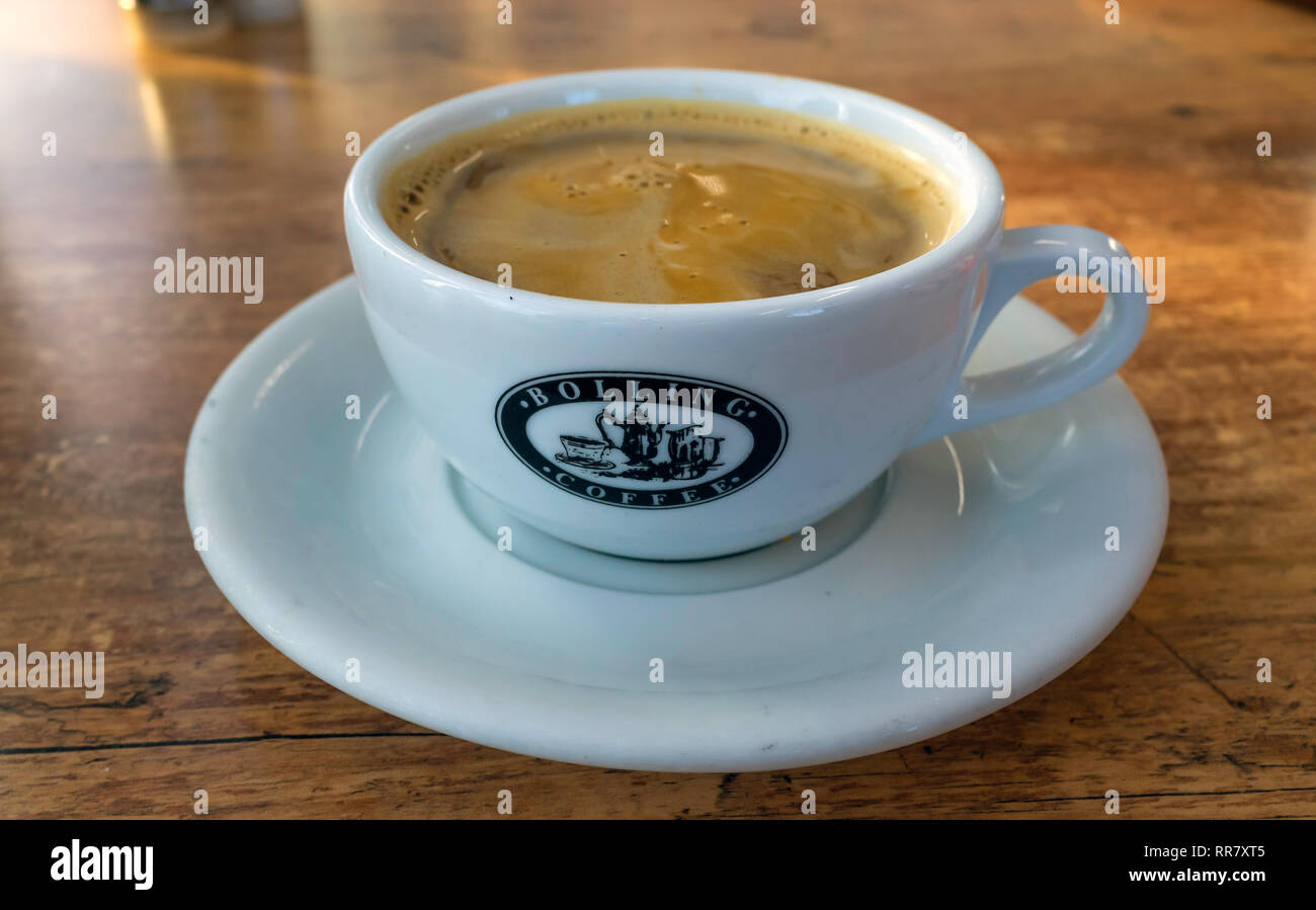 A cup of Bolling Brand Americano coffee roasted in Huddersfield  Yorkshire Stock Photo