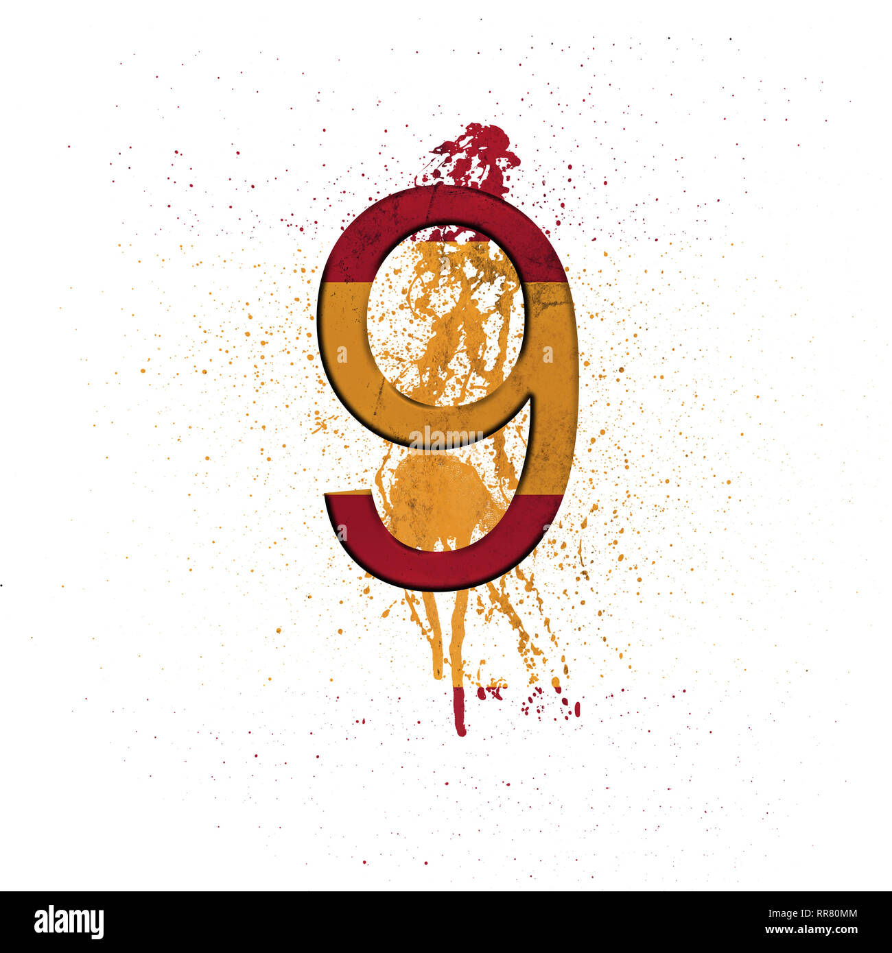 Number 9 Watercolor Splatter On Isolated Background National Spain 