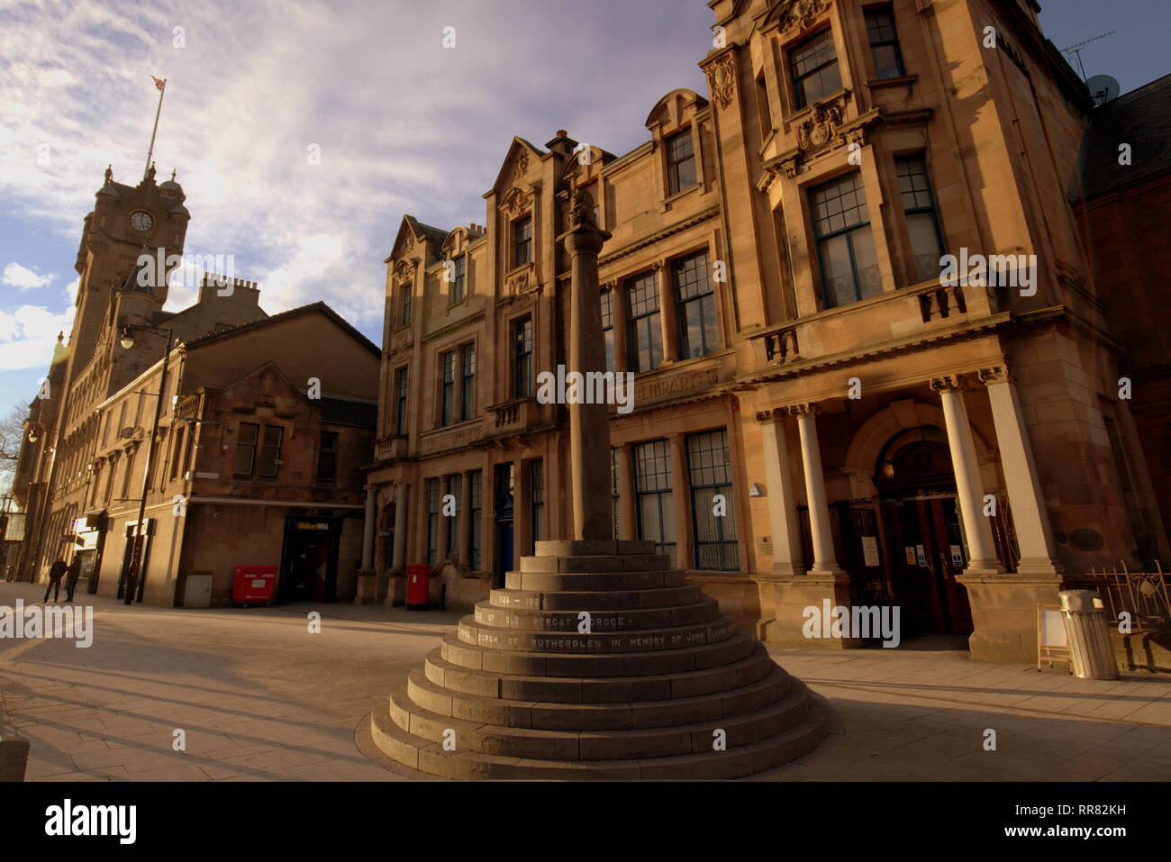 Rutherglen town centre mercat cross town  hall and the library Stock Photo