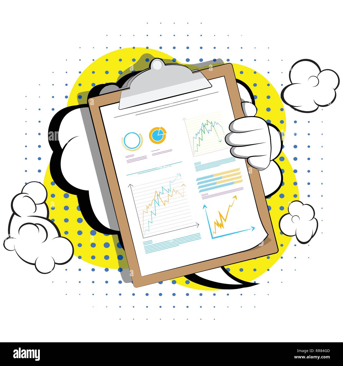 Vector cartoon hand holding finance report. Illustrated business hand ...
