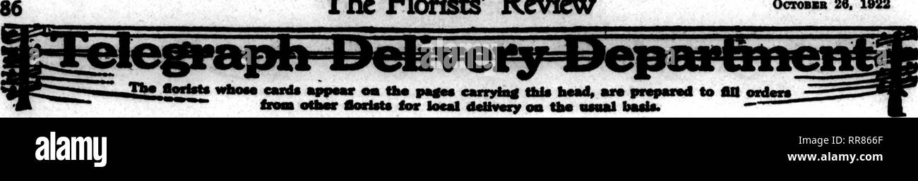 . Florists' review [microform]. Floriculture. The Florists'Review OCTOBKB 26, 1922. CHICAGO *%tb'R SUBURBS ssrMs^i^Meo^^ /Tf^ OP/ST &quot;iAbl N. HAMILTON AVE. Opi ETMringi and 8iind«y». Hemlwr F. T. D. GEORGE FISHER &amp; BRO. 183 N. WABASH AVE. CHICAGO CHICAGO 6972NOinH cuncsT, MQIBBt P. T. a Guarantees Qyality and Service C^riK^ACiO suburbs THOM, Florist 1639 MILWAUKEE AVE. SERVIi^E and QUALITY that will Satisfy your Customers Ouaranteed CHICAGO Roeera Park, Edf ewater, Blrchwood, Eranston and all North Shore deUveries send to LESLIE &amp; DELAMATER 6471-73 Sheridan Road OTTAWA. ILL. LOHRS  Stock Photo