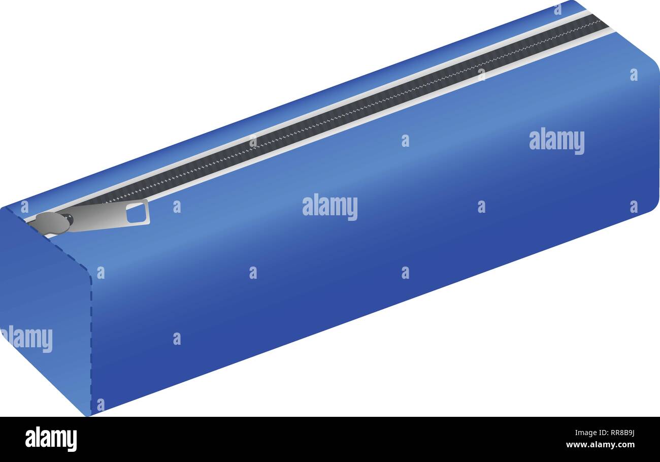 Blue pencil case icon. Realistic illustration of blue pencil case ...