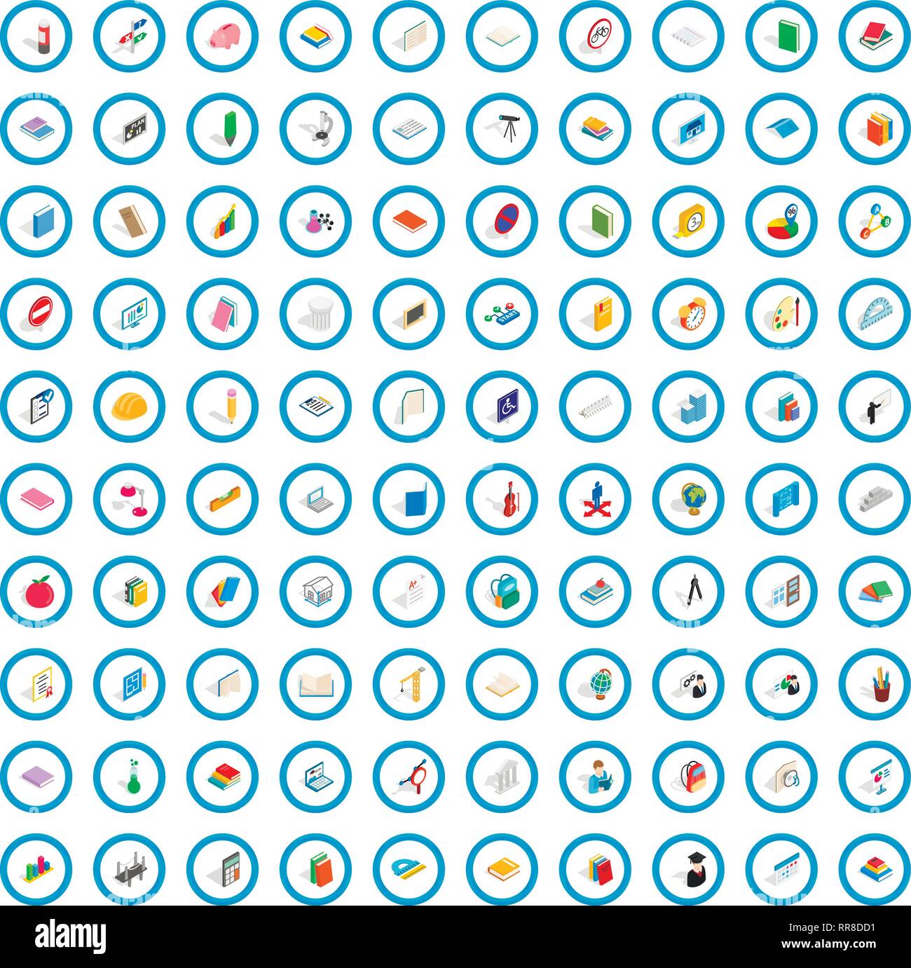 100 college icons set, isometric 3d style Stock Vector