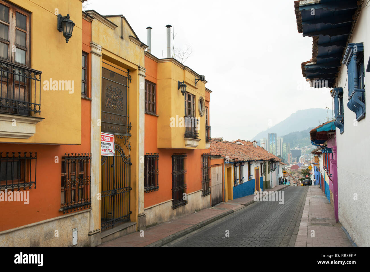 Colourful street view in La Candelaria, the historical district of