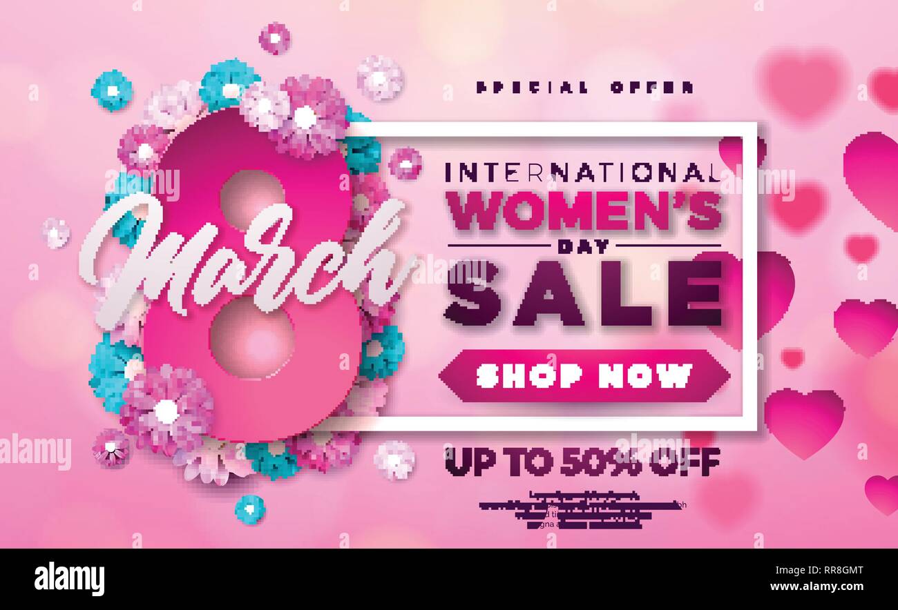 Womens Day Sale Design With Beautiful Colorful Flower On Pink