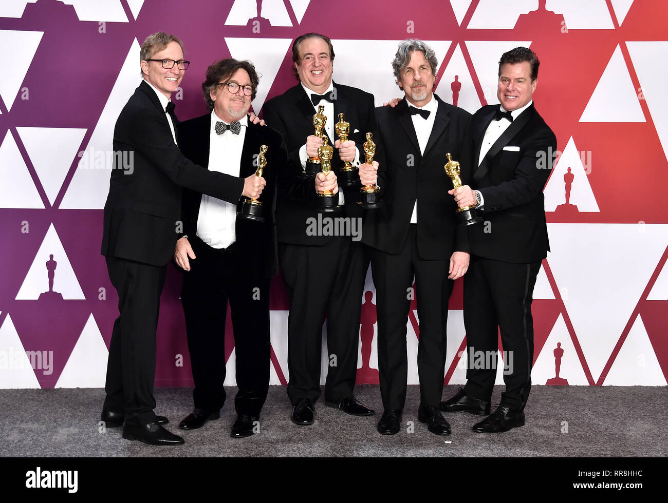 Jim Burke, Charles B. Wessler, Nick Vallelonga, Peter Farrelly, and Brian Currie, winners of Best Picture for Green Book in the press room at the 91st Academy Awards held at the Dolby Theatre in Hollywood, Los Angeles, USA. Stock Photo