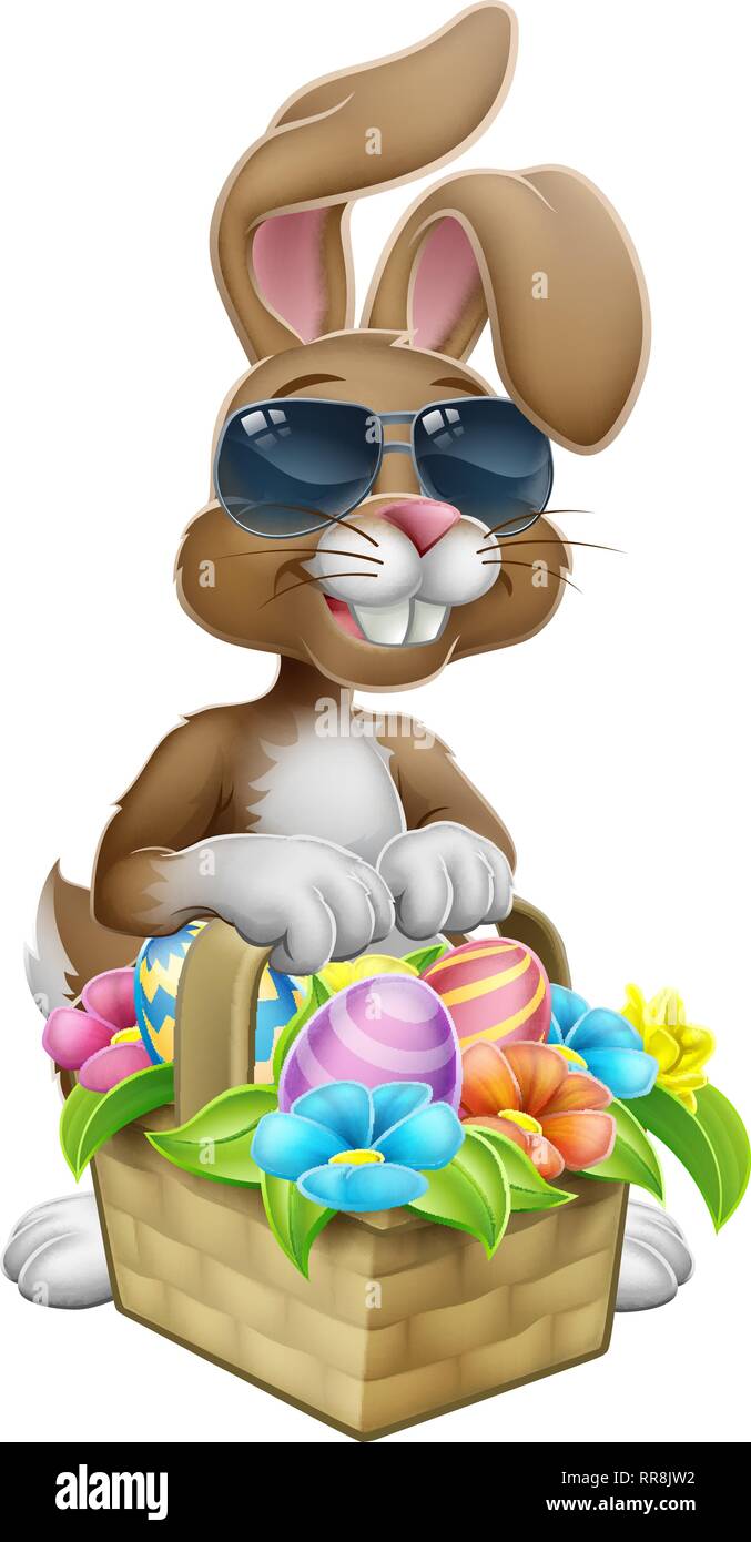 Easter Bunny in Shades Rabbit Eggs Hunt Cartoon Stock Vector