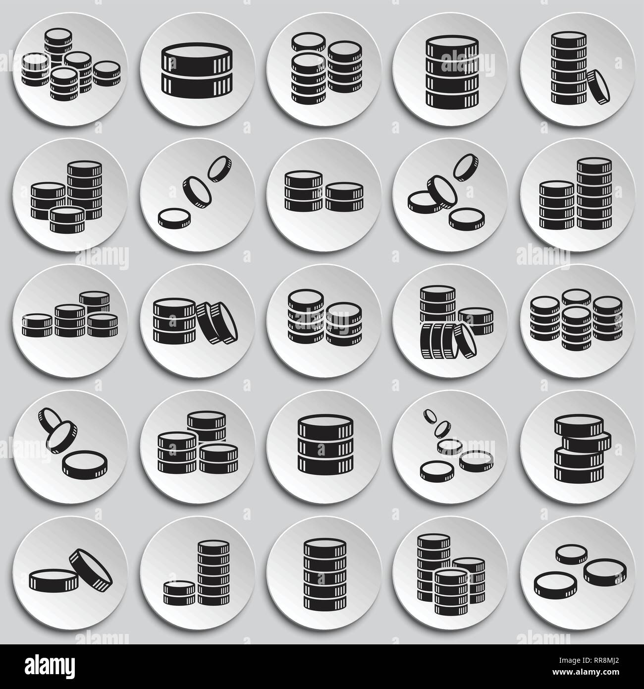 Coin icons set on plates background for graphic and web design, Modern ...
