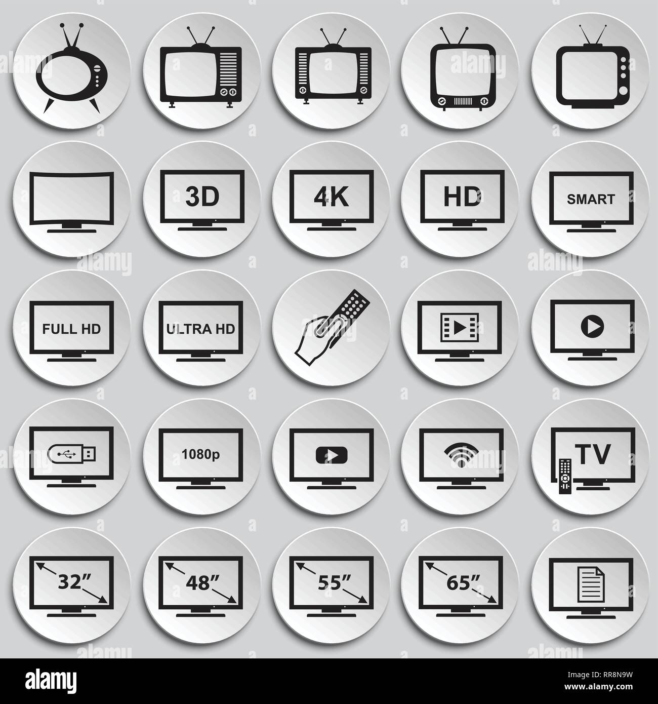 TV icons set on plates background for graphic and web design, Modern ...