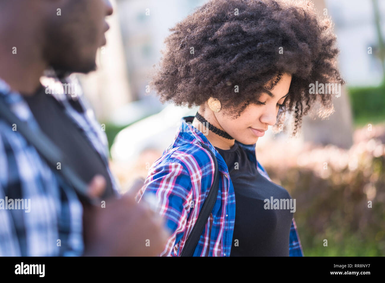 Beautiful Black Curly African Mixed Race Young Girl Walking