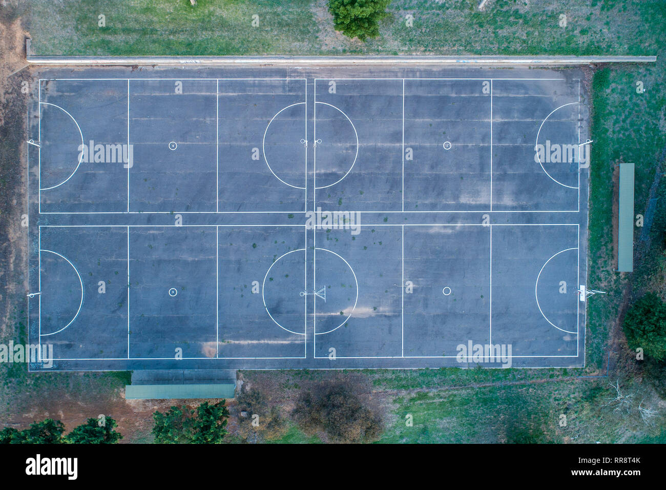 Aerial view looking down at netball and basketball courts Stock Photo
