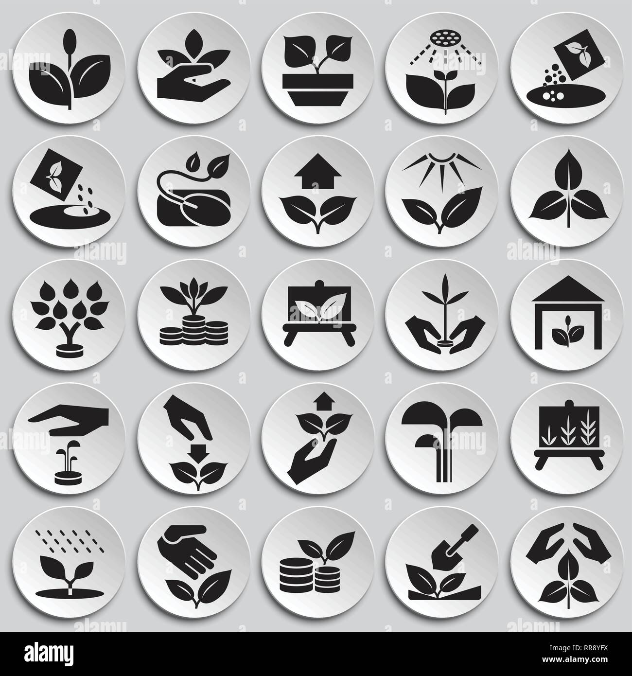 Grow icons set on plates background for graphic and web design, Modern ...