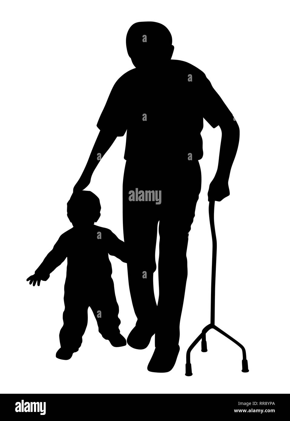 Disabled grandfather walking with child Stock Photo