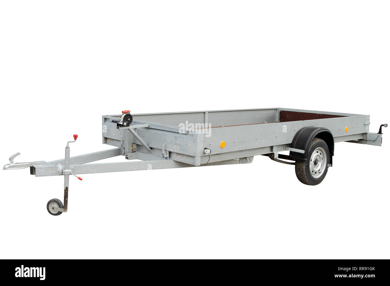 Open car trailer, isolated on white background. Stock Photo