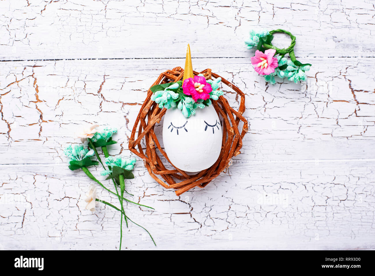 Eggs in shape of unicorn. Step by step. Stock Photo