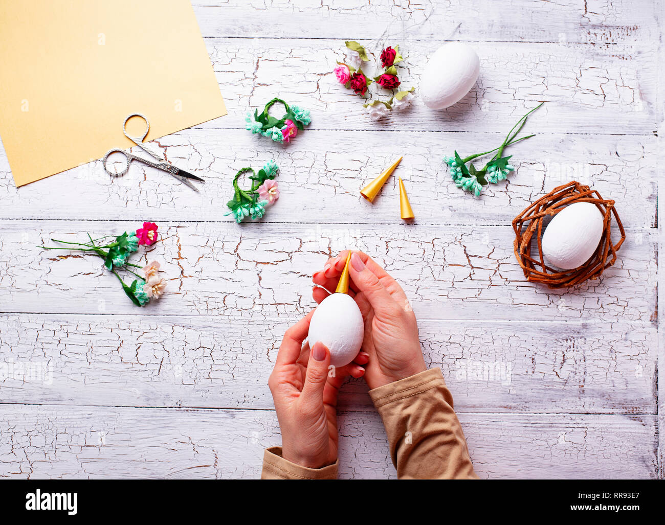 Eggs in shape of unicorn. Step by step. Stock Photo