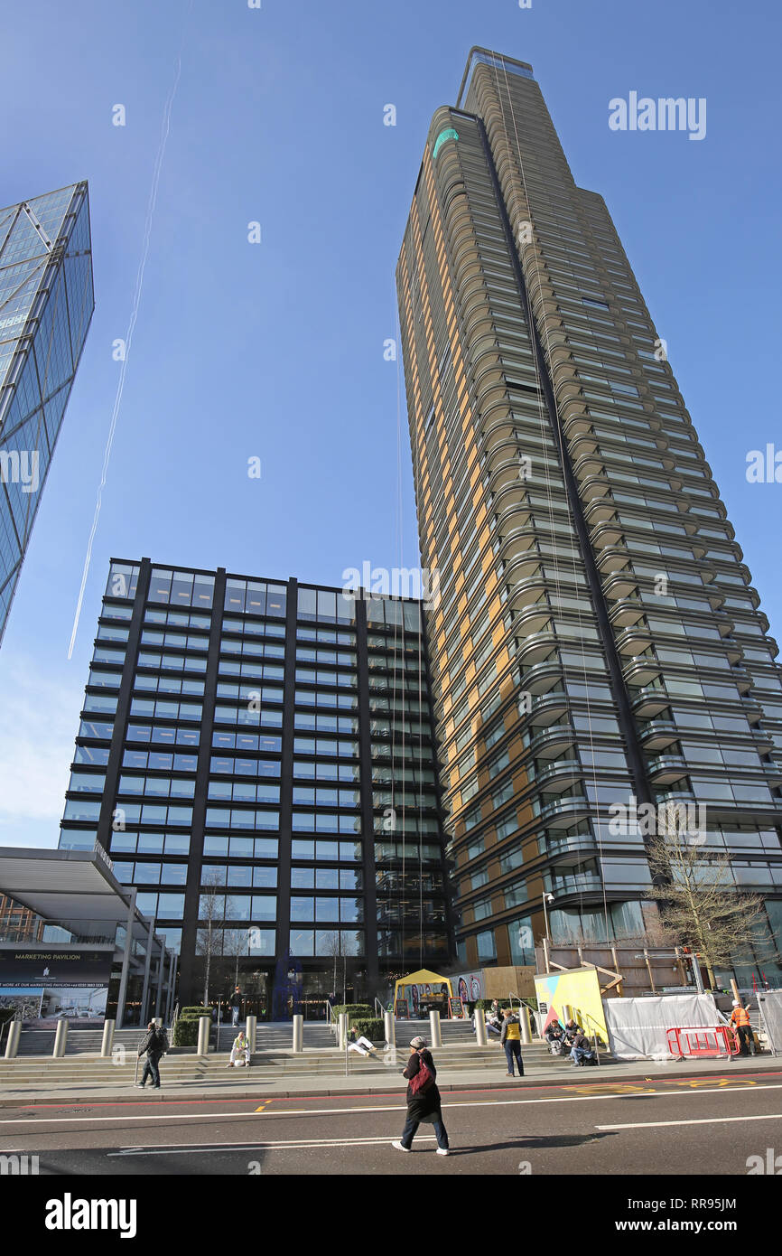 Amazon's anonymous new UK headquarters building in London at Principal Place, near Liverpool Street. Shows adjoining residential tower to right. Stock Photo