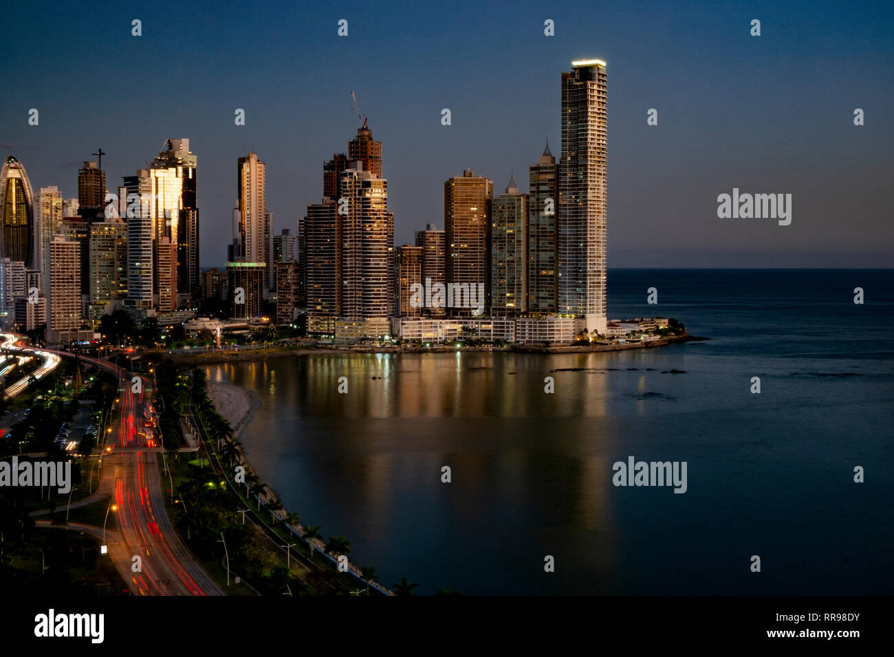 The skyline of Panama City at night, Panama City, Panama, Central