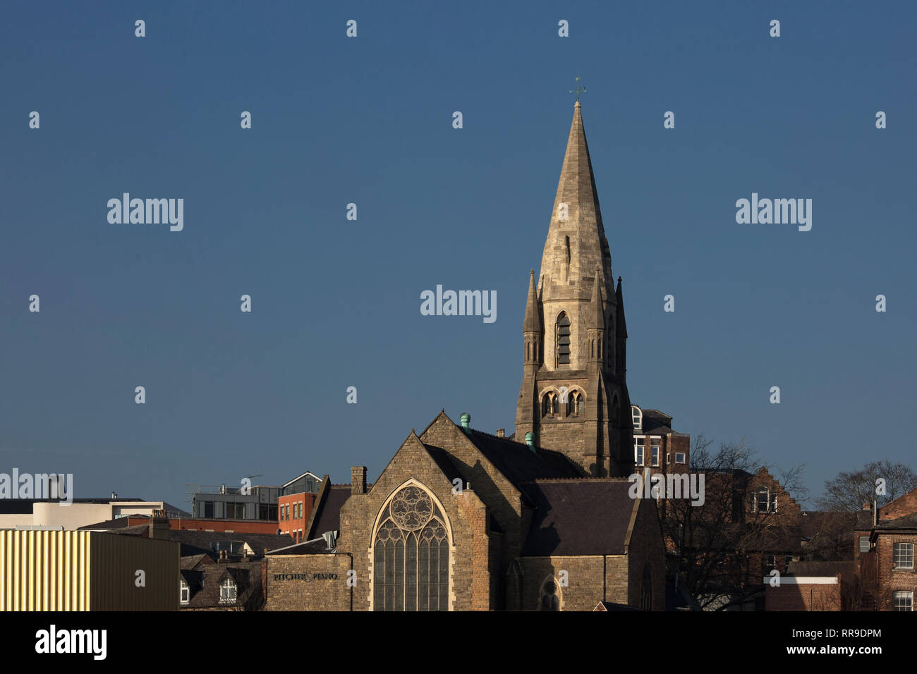 Nottingham City Centre Skyline Including Unitarian Church Spire Nottingham Cityscape, England UK Stock Photo