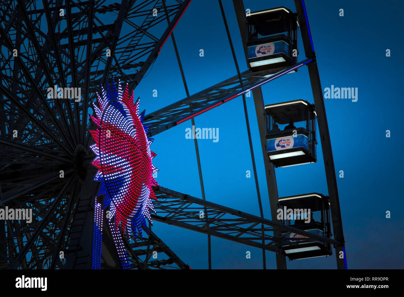 Observation wheel with Union Jack Lights, Nottingham Old Market Square, England, UK, Europe Stock Photo