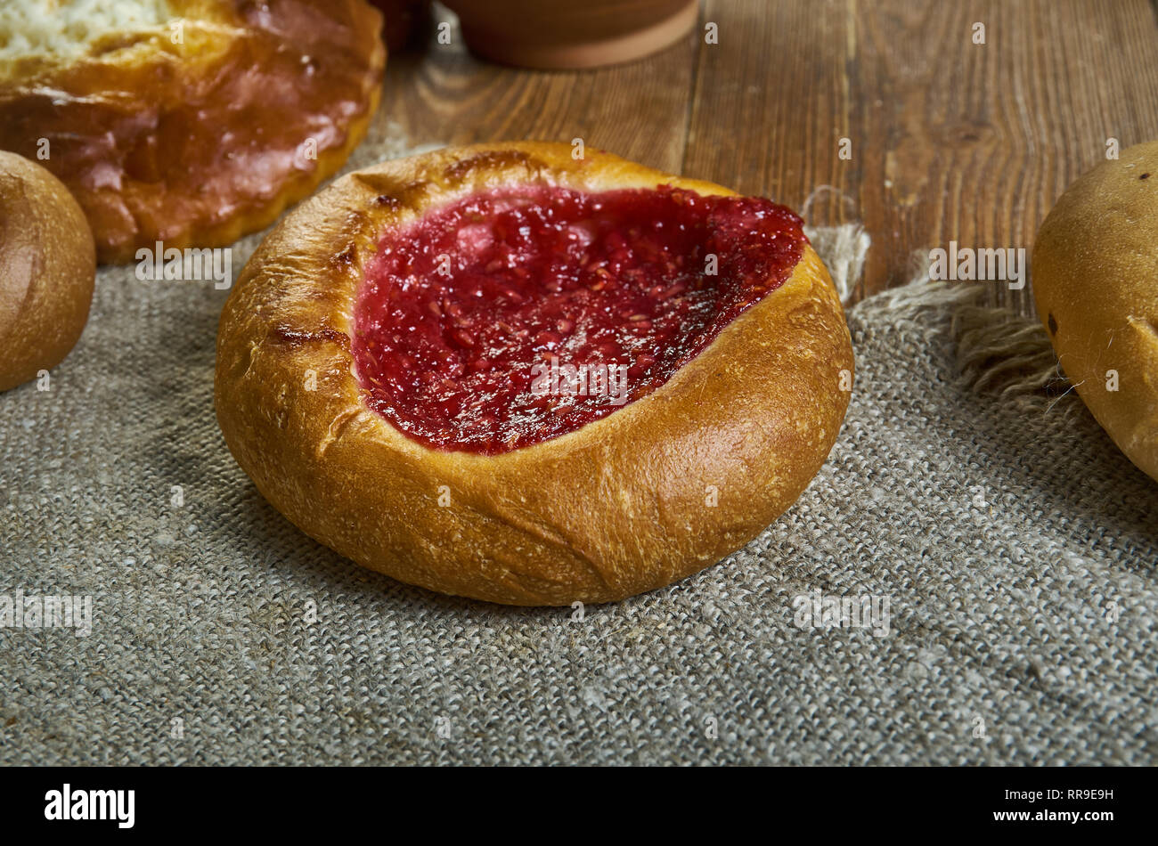 Vatrushka, Russian traditional pies with raspberry jam , assorted ...