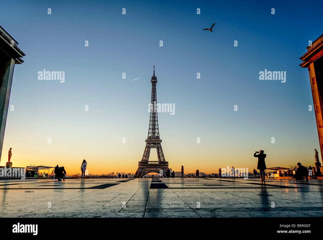 Sunrise at Eiffel Tower Stock Photo