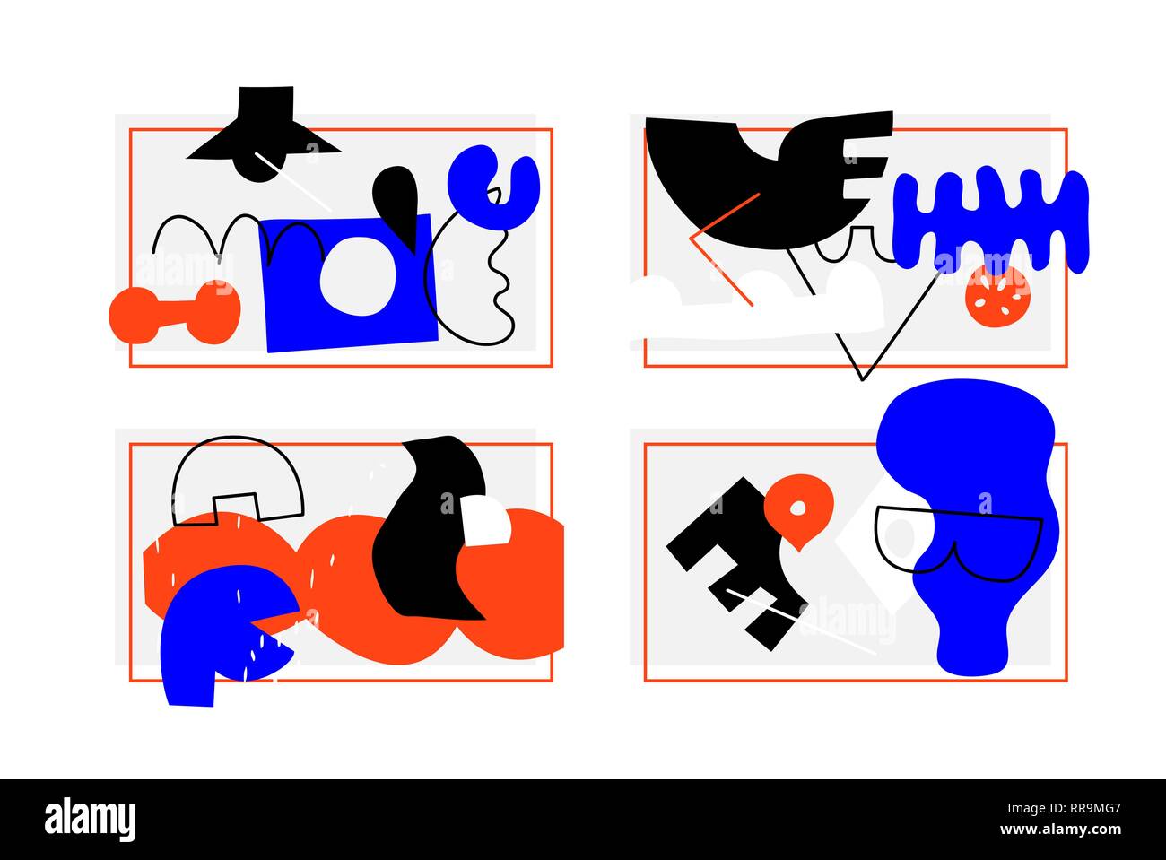 Artistic Collection Of Posters set In Handmade Technique Stock Vector ...