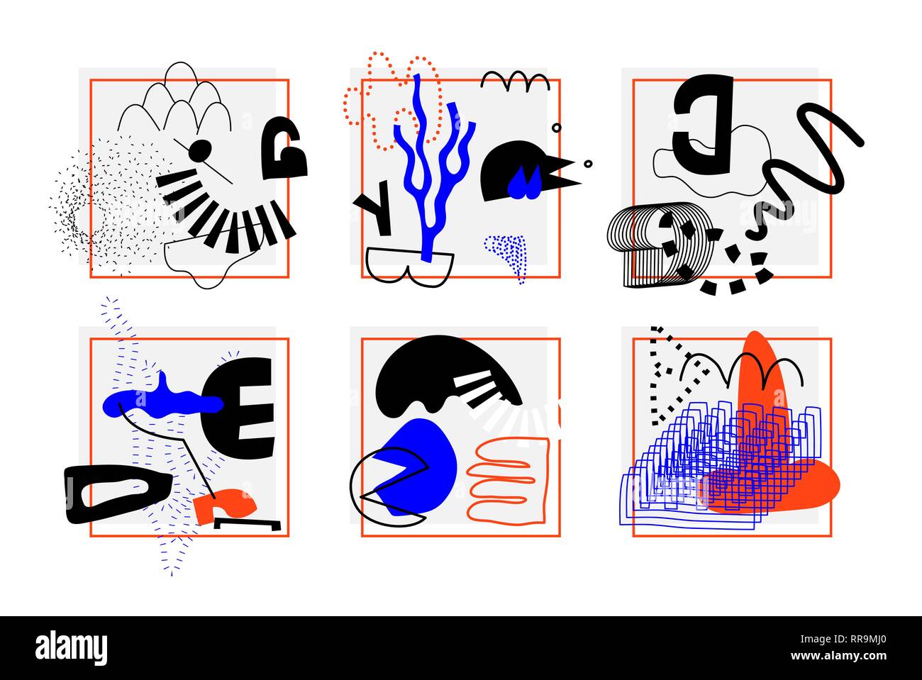 Artistic Collection Of Posters set In Handmade Technique Stock Vector ...