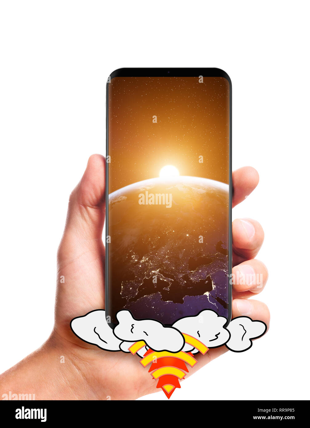 hand holding launching smartphone Stock Photo - Alamy