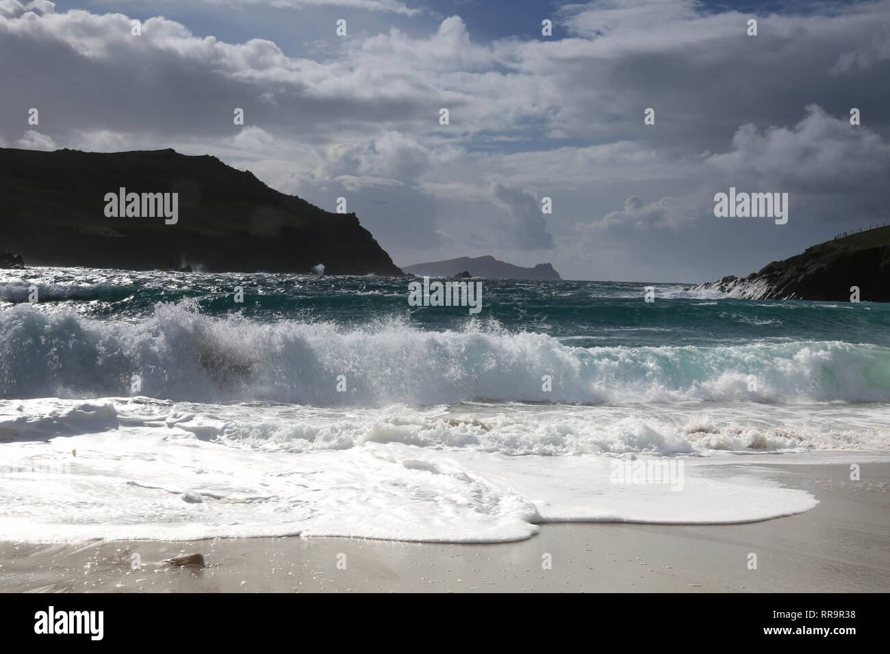 atlantic waves crashing onto narrow sea inlet, wild atlantic way ...