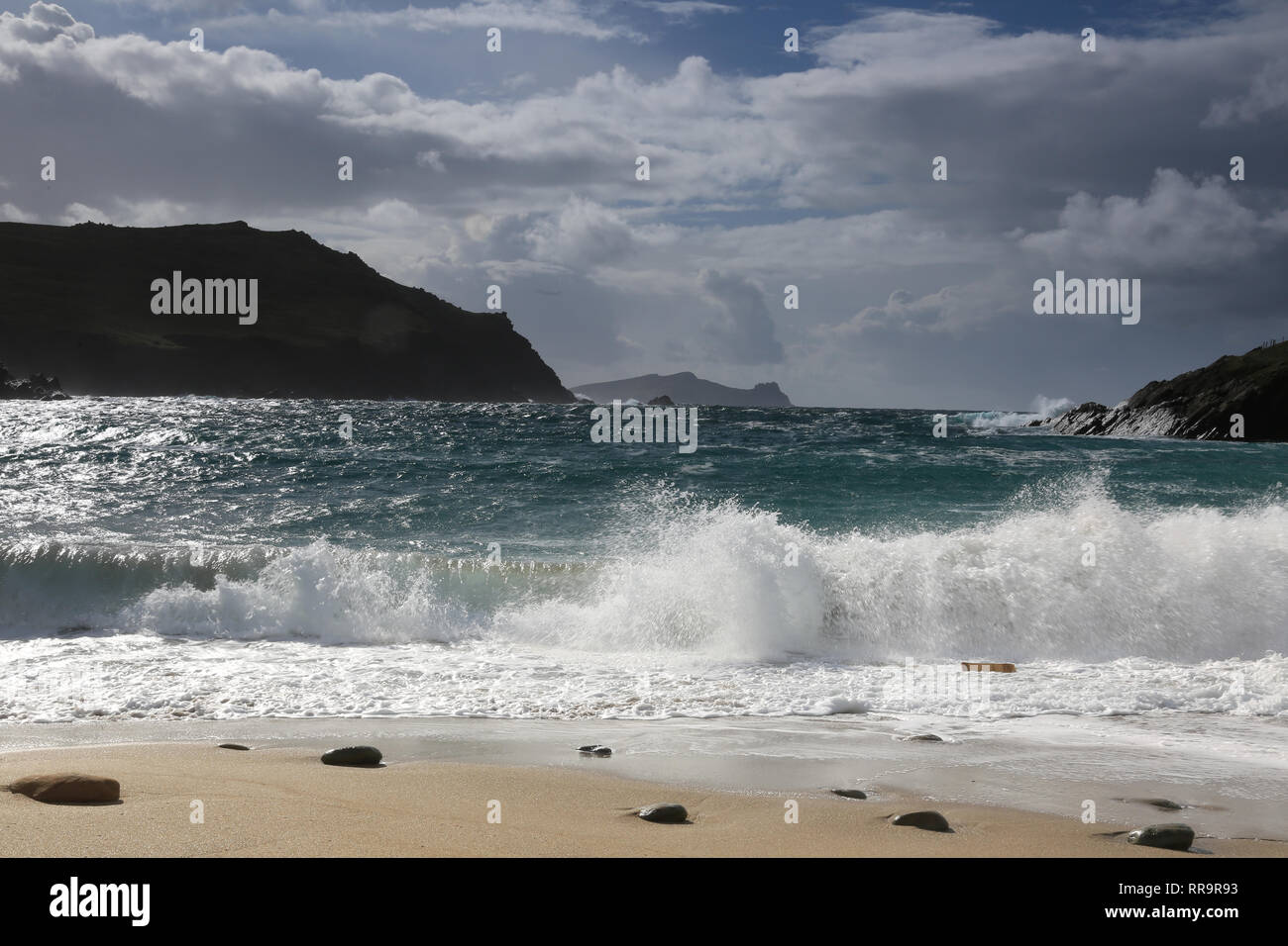 atlantic waves crashing onto narrow sea inlet, wild atlantic way ...
