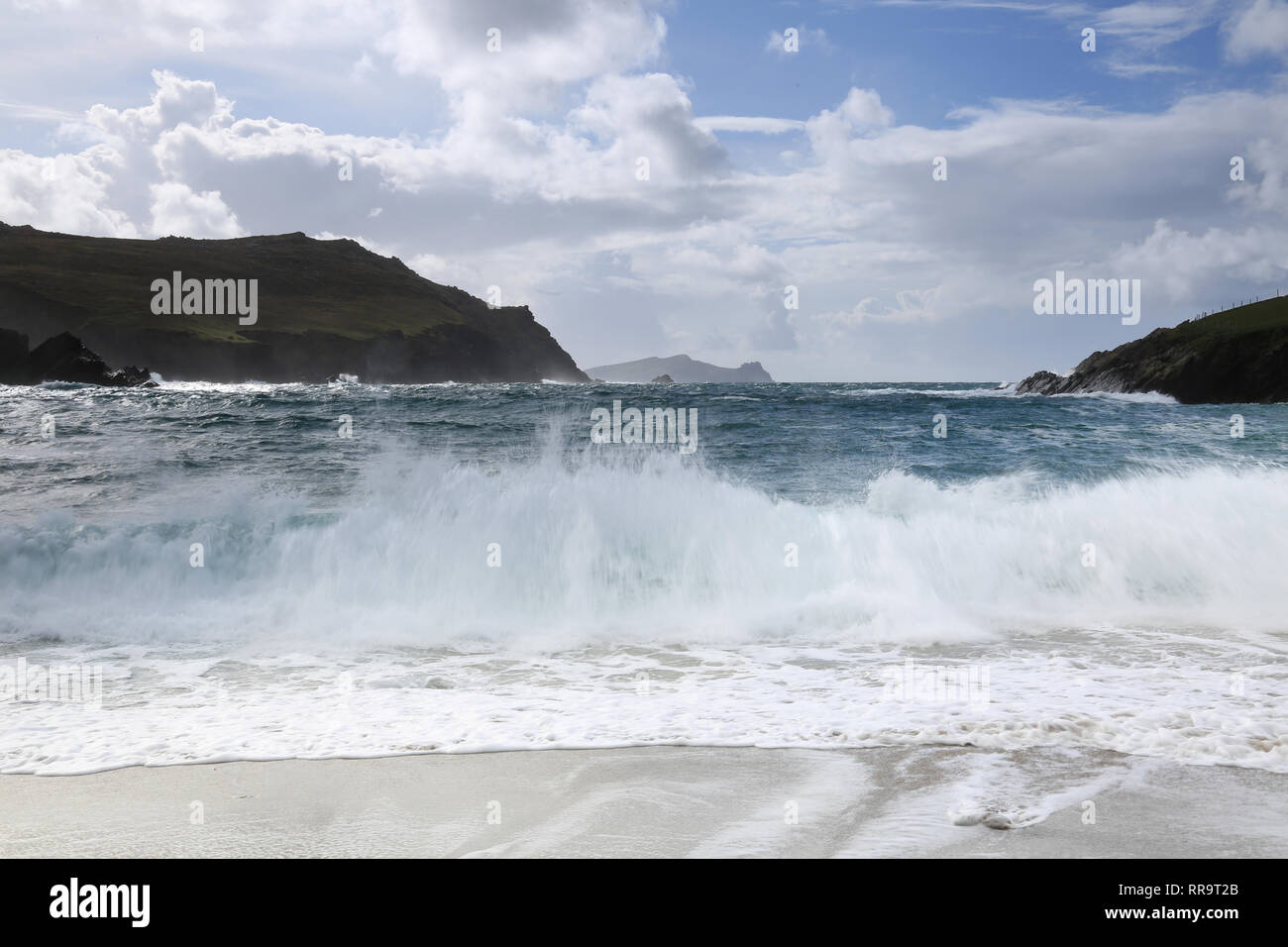 atlantic waves crashing onto narrow sea inlet, wild atlantic way ...