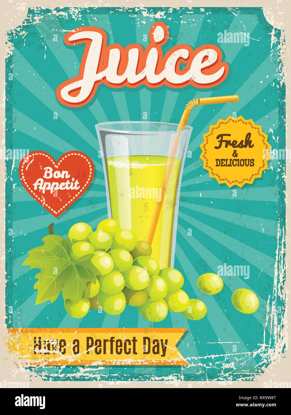 Vector grape juice poster in vintage style with typography elements