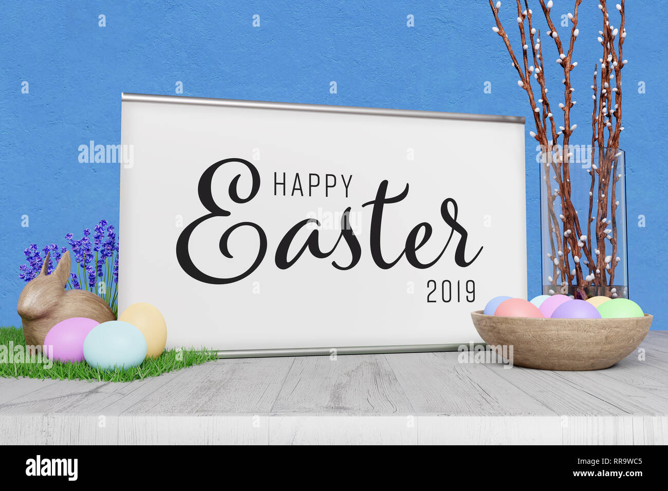 Happy Easter 2019 Sign. Decoration with greetings, banner, Easter ...