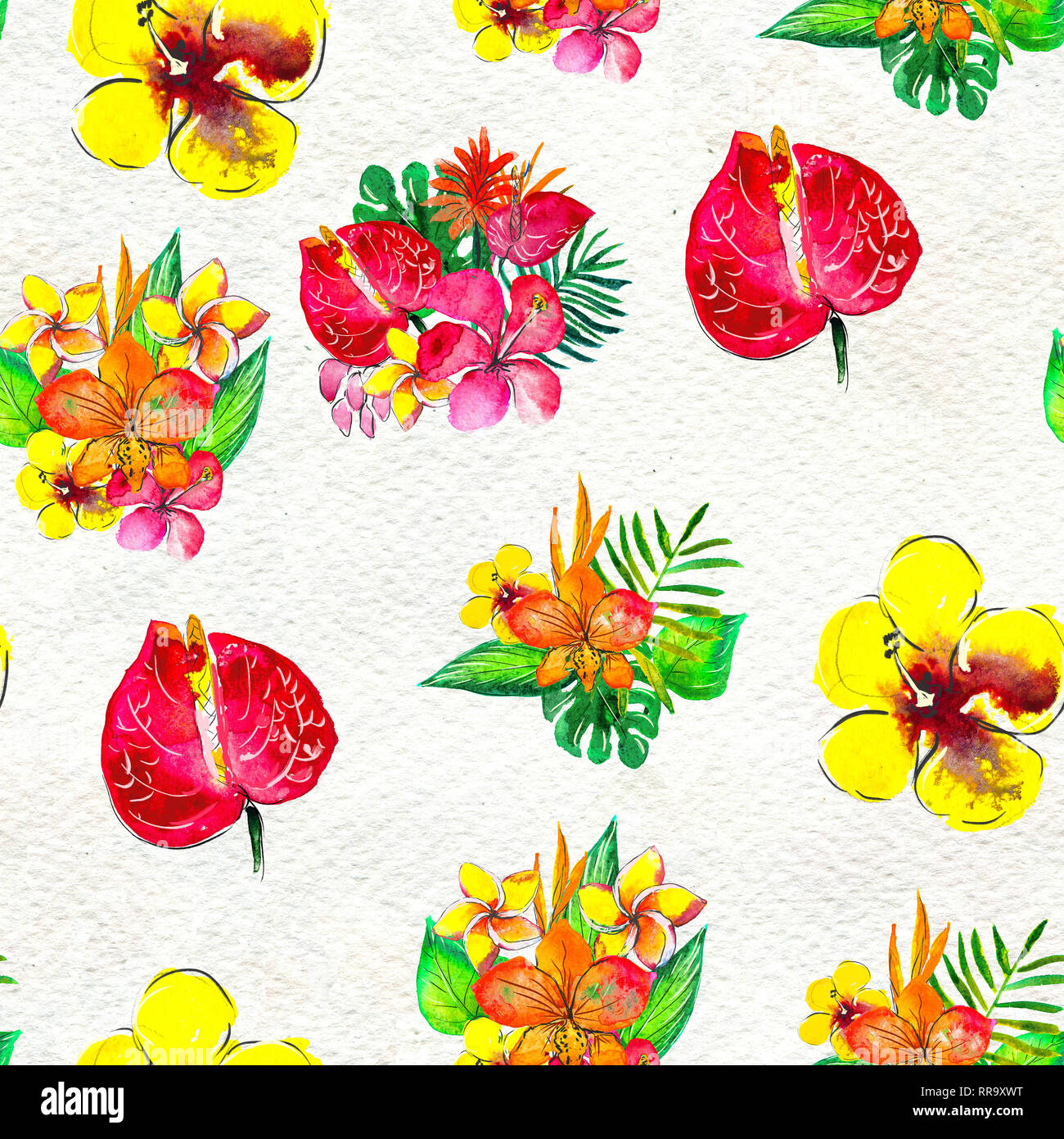 Seamless pattern With Tropical Flowers. Watercolor Background Stock ...