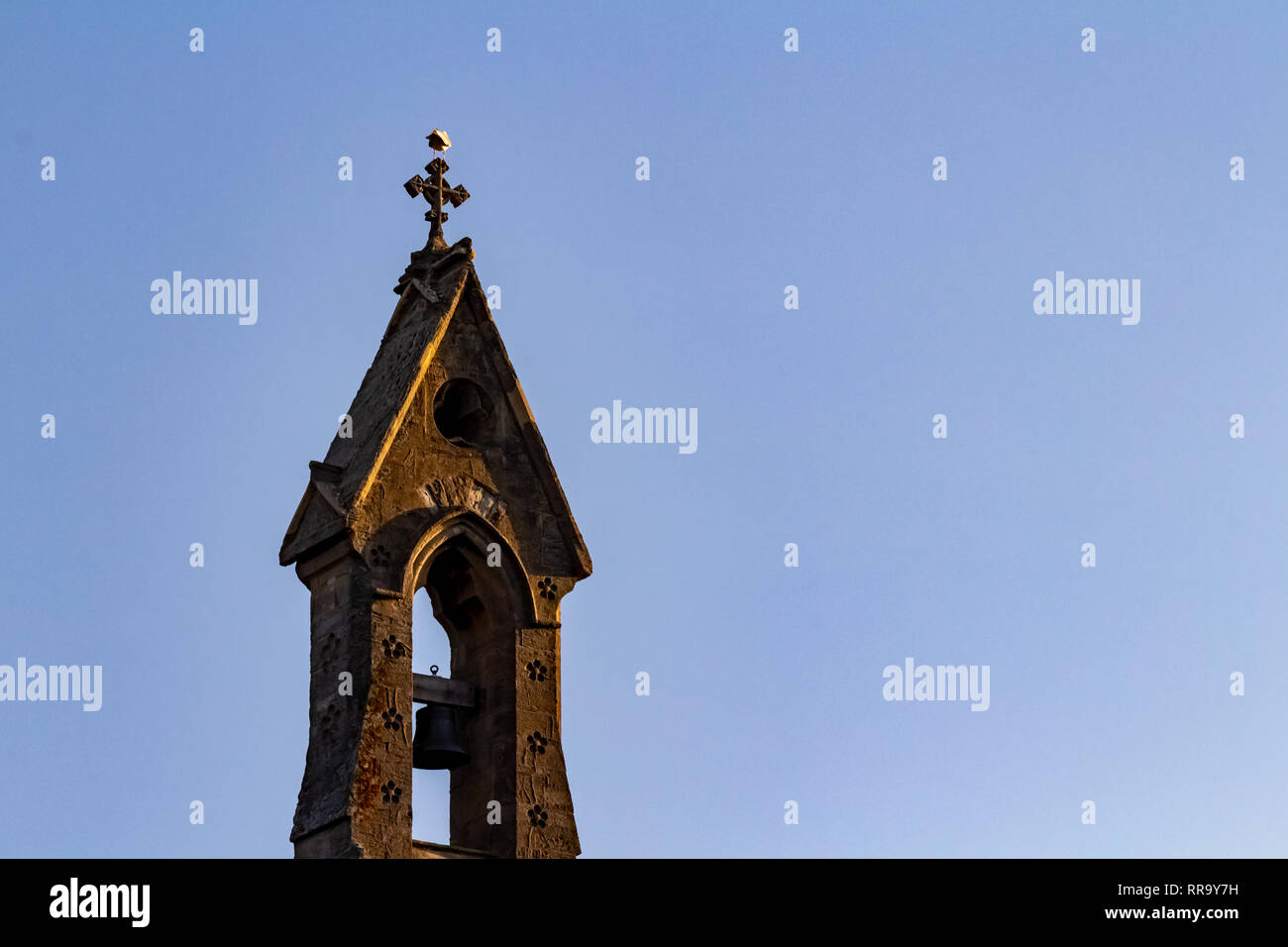 Small bell tower with a bell of a country church Stock Photo Alamy