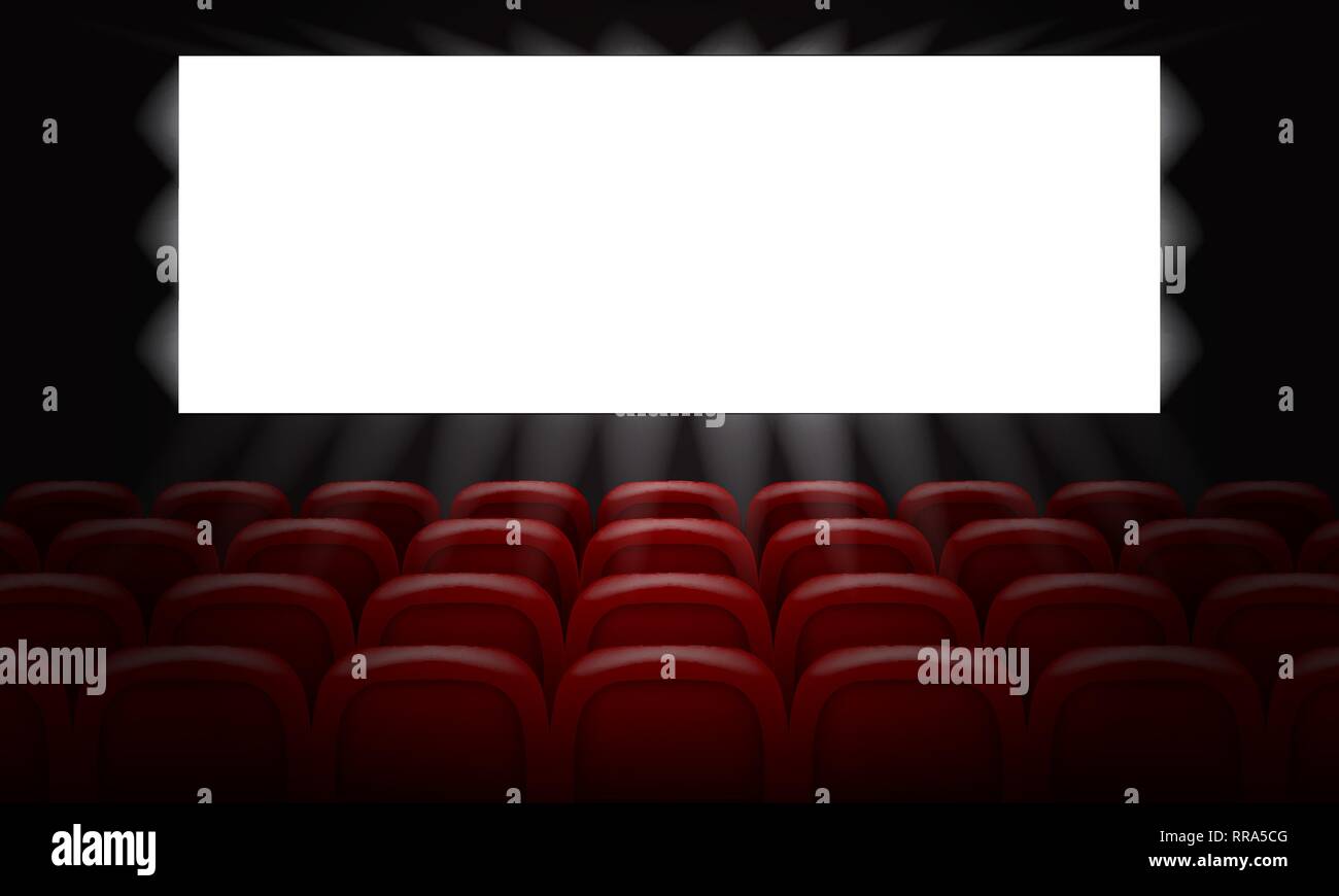 Movie cinema with empty white screen for poster design. 3d Vector ...