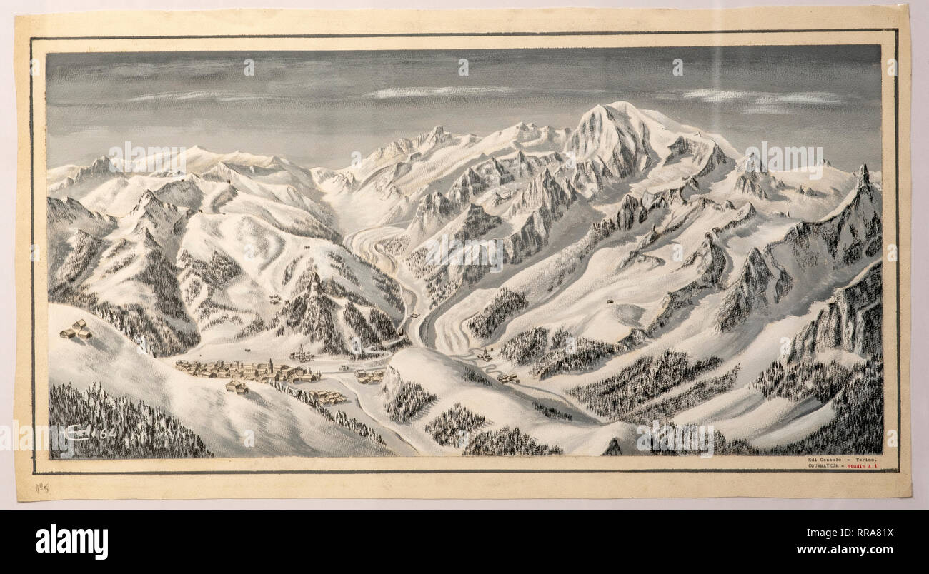 Italy Piedmont Turin Monte dei cappuccini Museum of the Mountain Exhibition on Edi Consolo - Mont Blanc and Chamonix 1964 Stock Photo