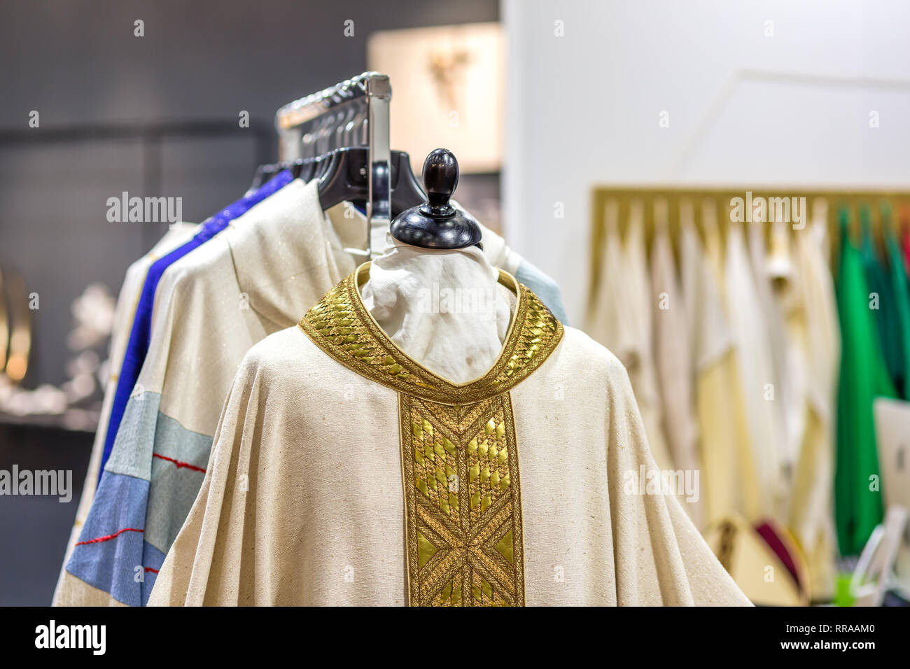 Bologna Italy February 18 2019 Lights Are Enlightening Holy Vestments At Stand Of Atelier Sirio In Devotio Religious Products And Service Exhibi Stock Photo Alamy
