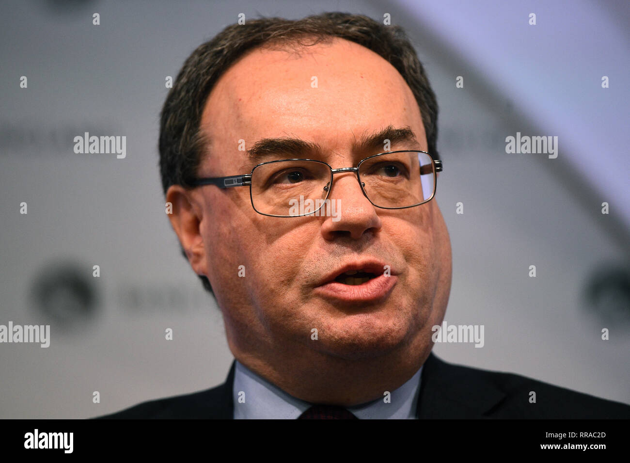 Chief Executive of the Financial Conduct Authority Andrew Bailey speaking at a press conference at the Bank of England in London. Stock Photo