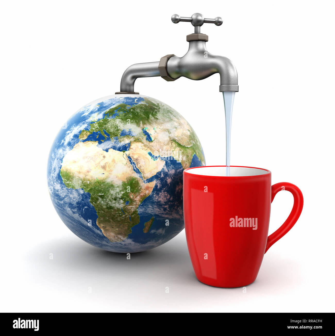 3d Globe and Water tap with cup. Image with clipping path Stock Photo