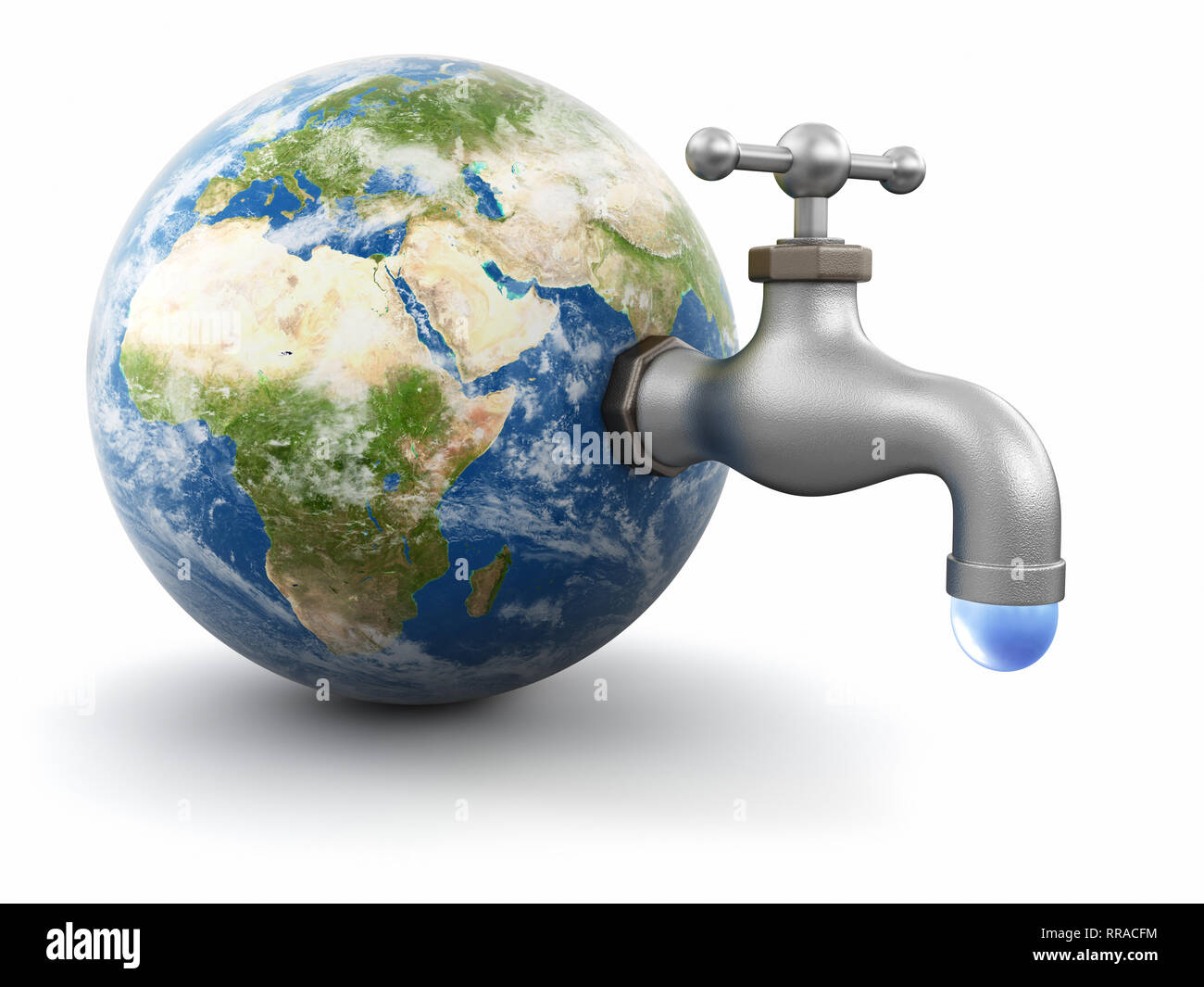 3d Globe with Water tap. Image with clipping path Stock Photo