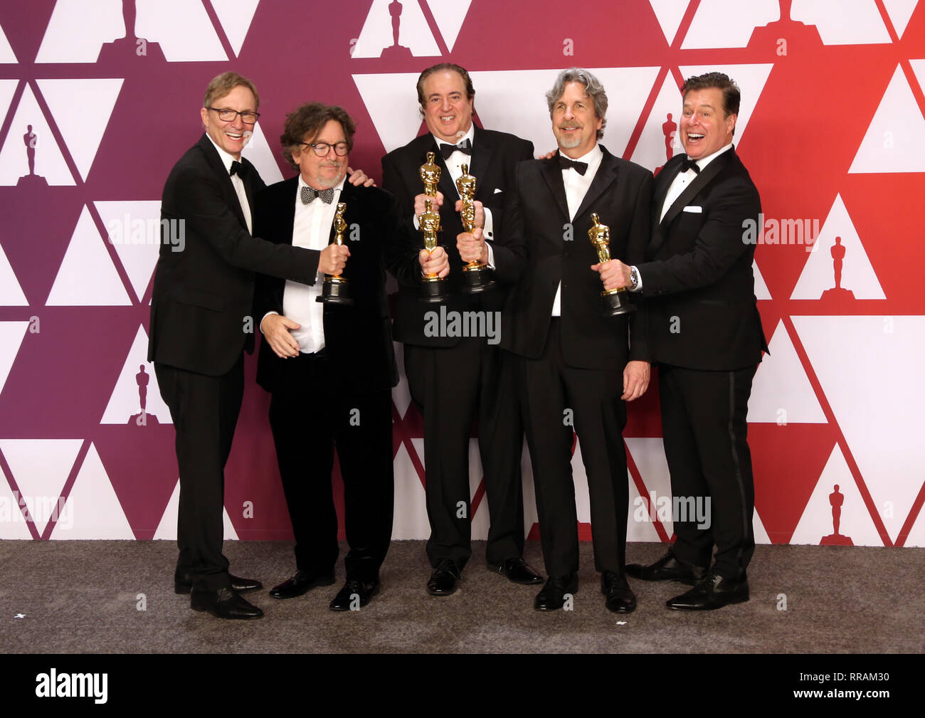 HOLLYWOOD, CALIFORNIA - FEBRUARY 24: Jim Burke, Charles B. Wessler, Nick Vallelonga, Peter Farrelly, Brian Currie, At The 91st Annual Academy Awards Press Room at Hollywood and Highland on February 24, 2019 in Hollywood, California..Credit: Faye Sadou/MediaPunch Stock Photo