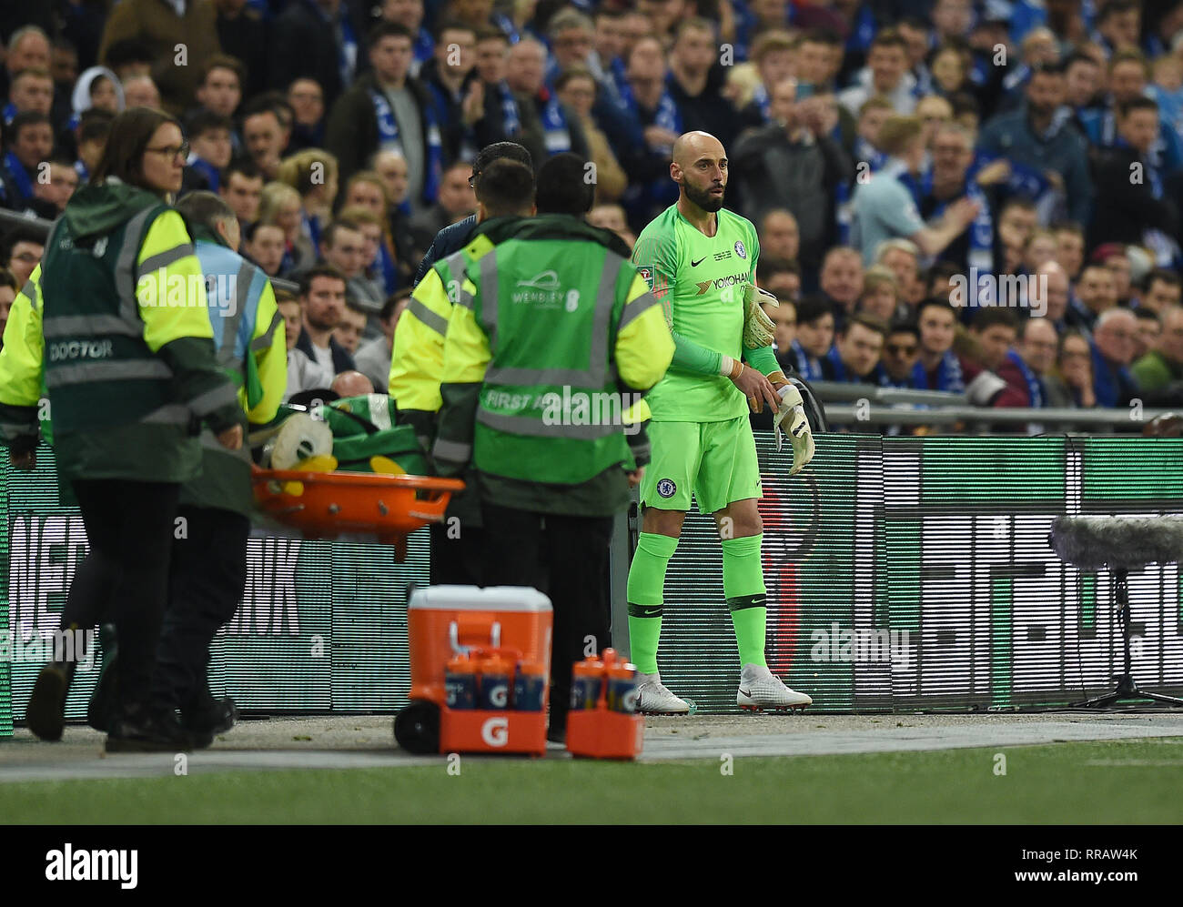 CHELSEA GOALKEEPER WILFREDO CABALLERO WAITS FOR THE SUBSTITUTION OF HIS
