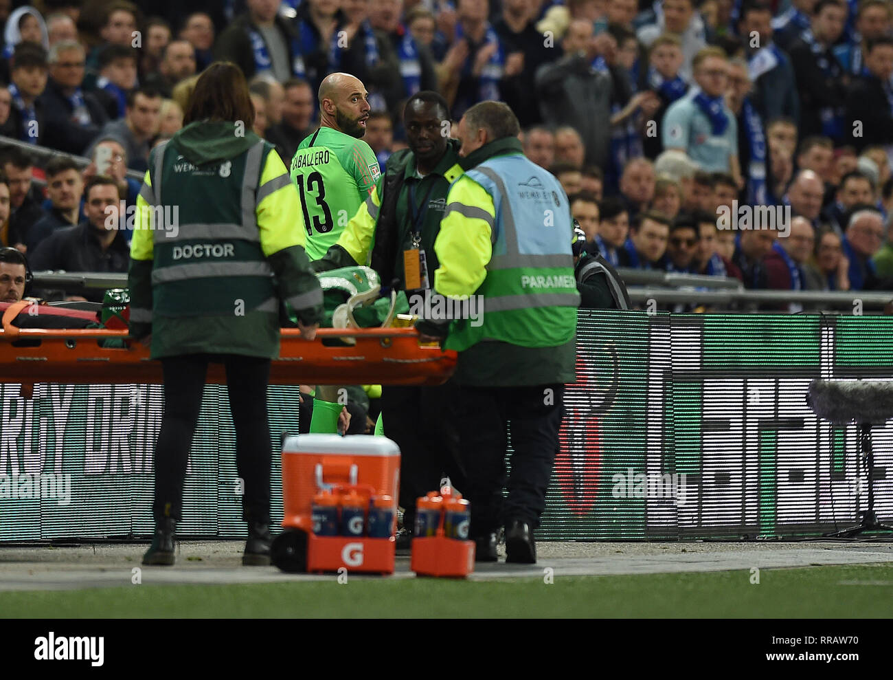 CHELSEA GOALKEEPER WILFREDO CABALLERO WAITS FOR THE SUBSTITUTION OF HIS