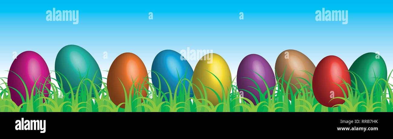 Easter eggs on the grass blue sky background, vector Stock Vector Image ...