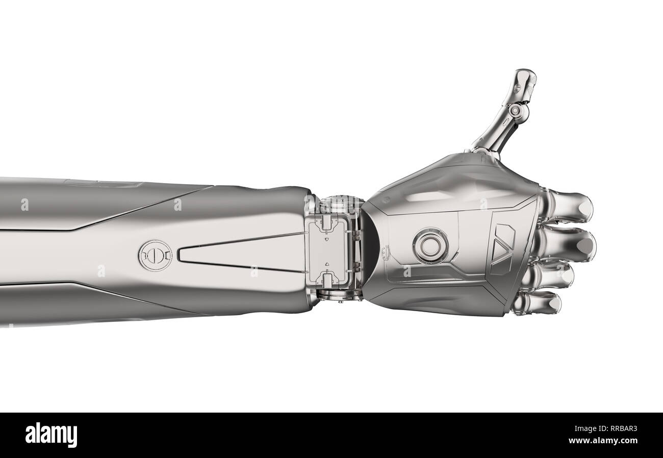 3d rendering robot thumb up on white background Stock Photo - Alamy