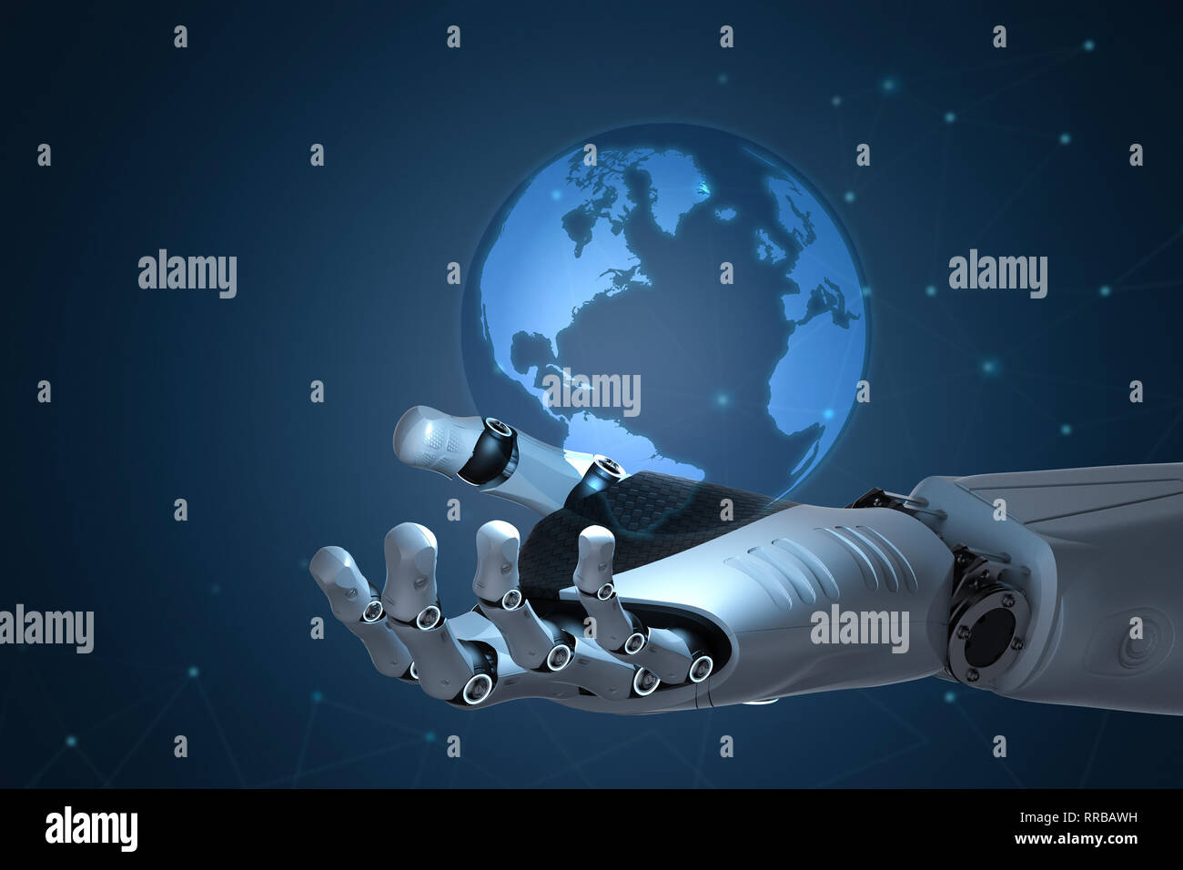 Globalization concept with 3d rendering robot hand holding globe Stock ...