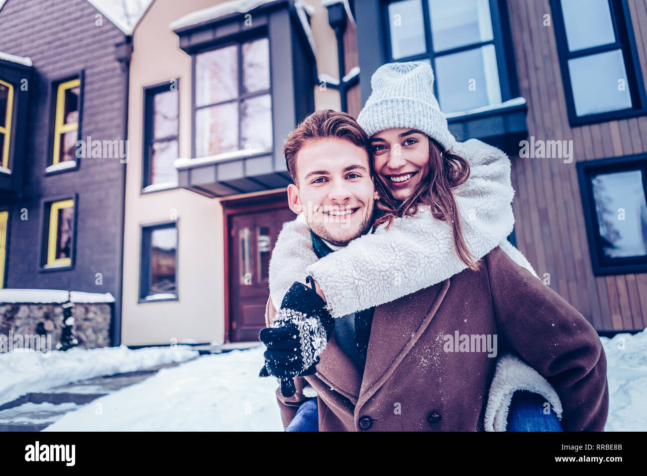 Just married couple feeling extremely happy spending time together Stock Photo
